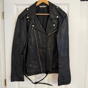 Zara Black 100% Lambskin Leather Moto Jacket